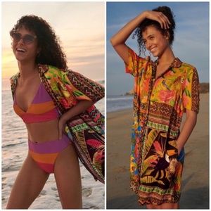 NWT FARM Rio Boho Mini Dress Floral Gold Black S